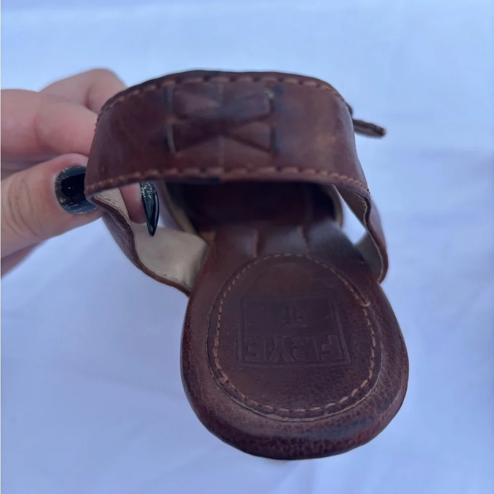 Frye Fran X Stitch platform wood peep toe sandals